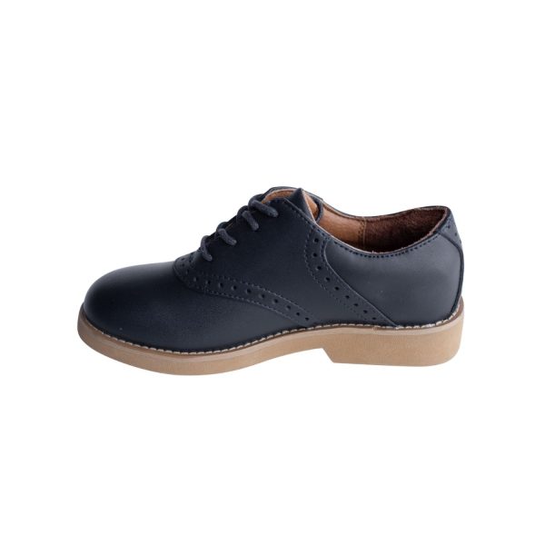 <span>Upper Class</span> Women’s Navy Leather Oxfords Tan Sole - Image 2
