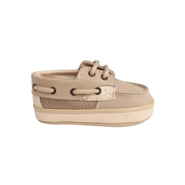 <span> WALKER II </span>  Infant Tan Leather Deck Shoe with Mesh Trim - Image 3