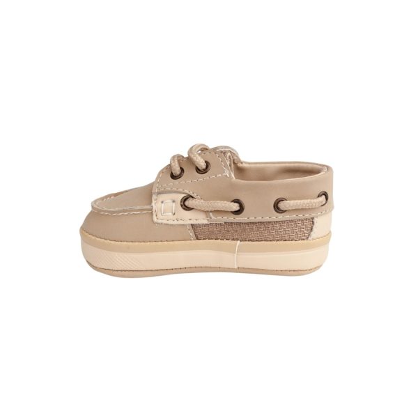 <span> WALKER II </span>  Infant Tan Leather Deck Shoe with Mesh Trim - Image 5