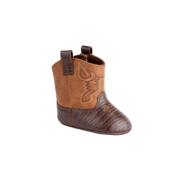 <span>WAYLON </span> Infant Brown PU Textured Western Boot w/Embroidery