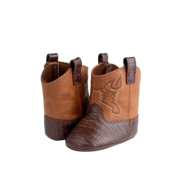 <span>WAYLON </span> Infant Brown PU Textured Western Boot w/Embroidery - Image 9
