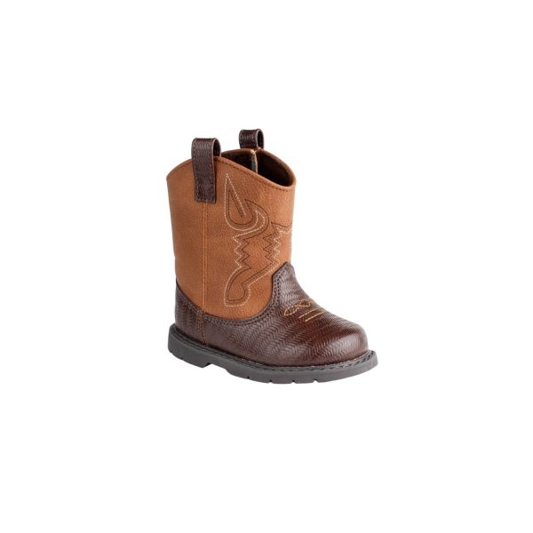 WAYLON Toddler Brown PU/Textured PU Western Boot w/Embroidery