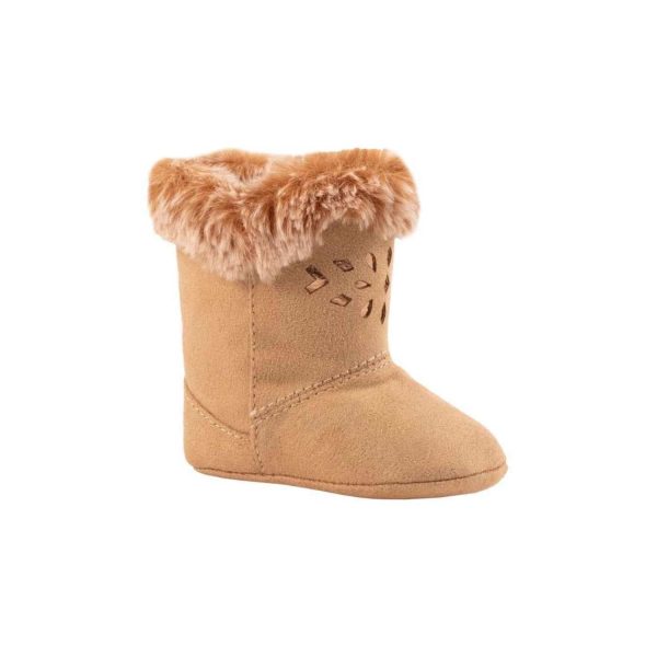 Melanie Infant Tan Soft Sole Boots with Faux-Fur Trim
