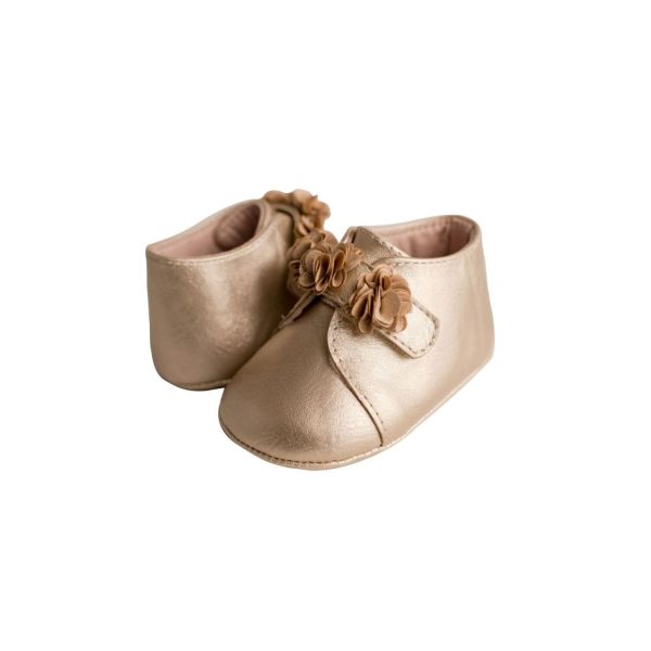 <span>Allraya</span> Infant Champagne Metallic Booties with Flower - Image 2