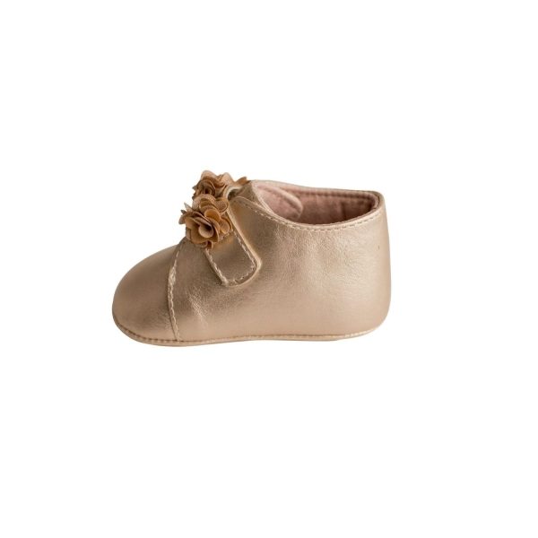 <span>Allraya</span> Infant Champagne Metallic Booties with Flower - Image 3