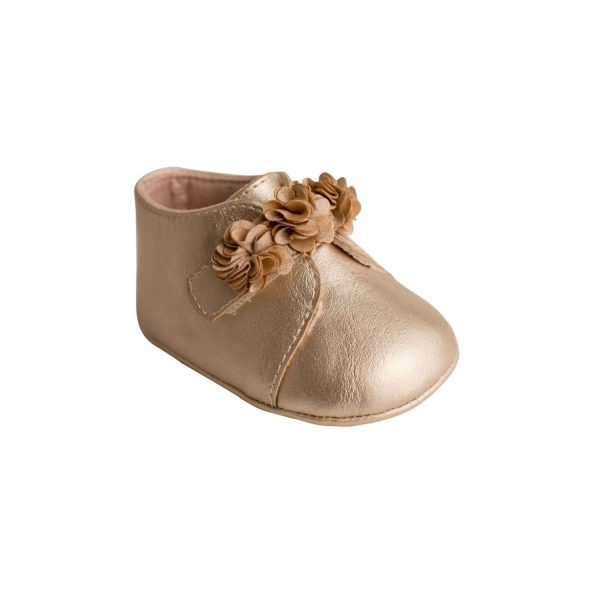Allraya Infant Champagne Metallic Booties with Flower