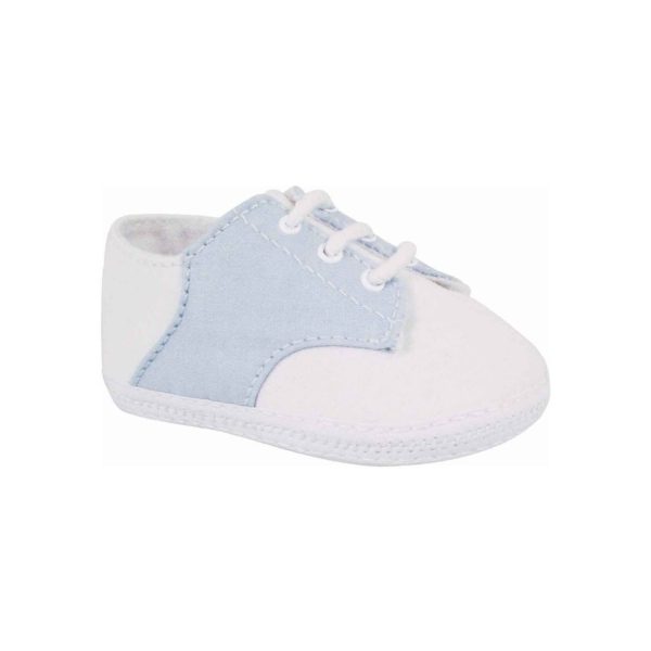 Braxton Infant White/Blue Cotton Lace-Up Oxfords