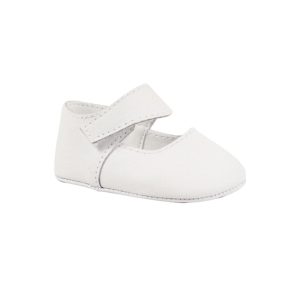 Cathy Infant White Leather Mary Janes with Removable Straps for Monogramming