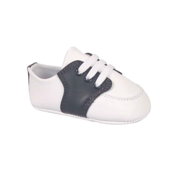 Conner Infant White/Navy Leather Soft Sole Oxfords