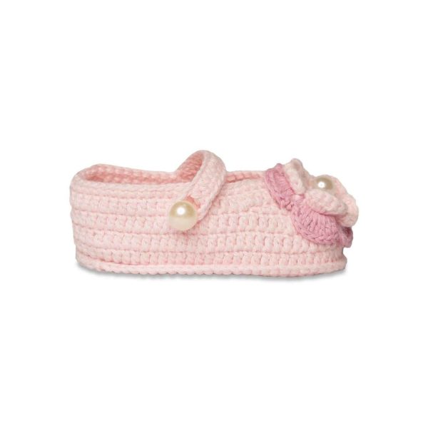 <span>Elizabeth</span> Infant Pink Crochet Mary Janes with Flowers - Image 2