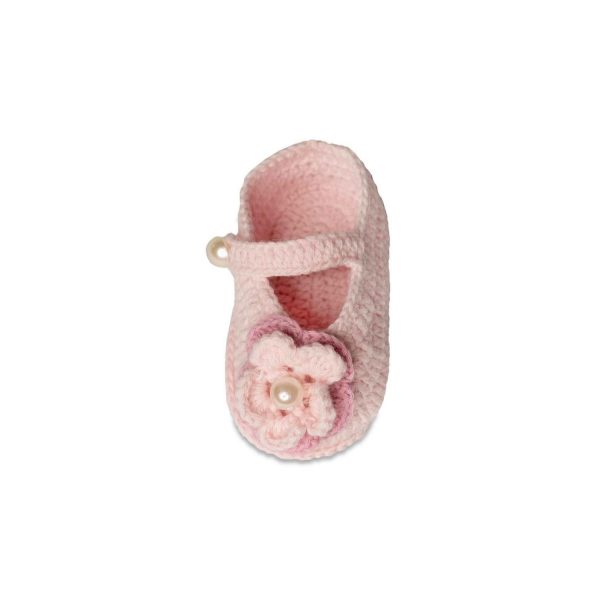 <span>Elizabeth</span> Infant Pink Crochet Mary Janes with Flowers - Image 5