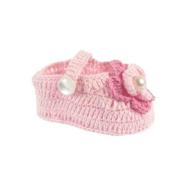 Elizabeth Infant Pink Crochet Mary Janes with Flowers