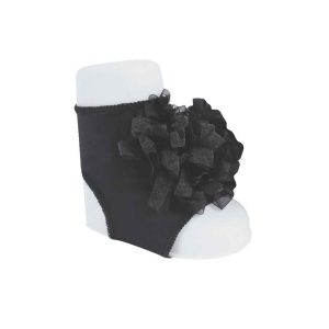 Abigail Infant Black Peep Toe Socks with Pom Poms