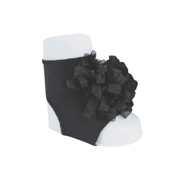 Abigail Infant Black Peep Toe Socks with Pom Poms