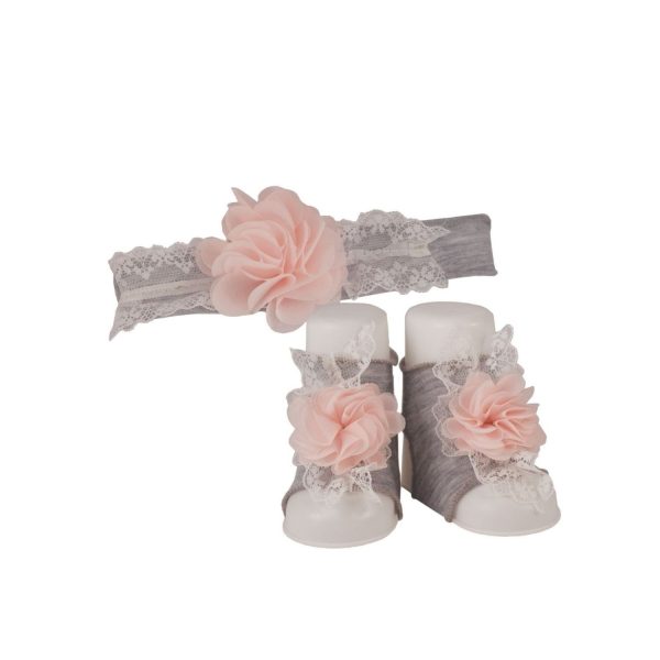 Sydney Infant Gray Cotton Headband and Peep Toe Gift Set