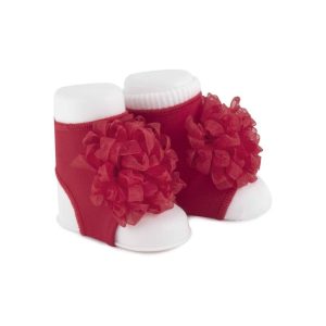 <span>Abigail</span> Infant Red Peep Toe Socks with Pom Poms
