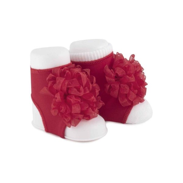 <span>Abigail</span> Infant Red Peep Toe Socks with Pom Poms