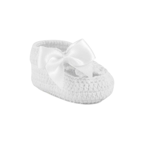 Ella Infant White Crochet Booties with Bows
