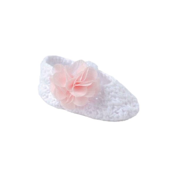 Emelia Infant White Crochet Slippers with Flower
