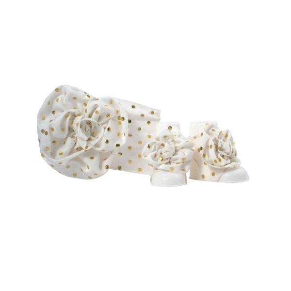 Kayla Infant White/Gold Knit Headband and Peep Toe Gift Set