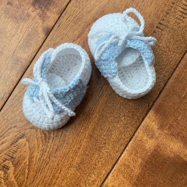 <span>Evan</span> Infant White/Light Blue Crochet Booties - Image 7