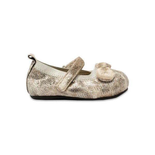 Jaclyn Infant Taupe/Silver Distressed Mary Janes with Bow