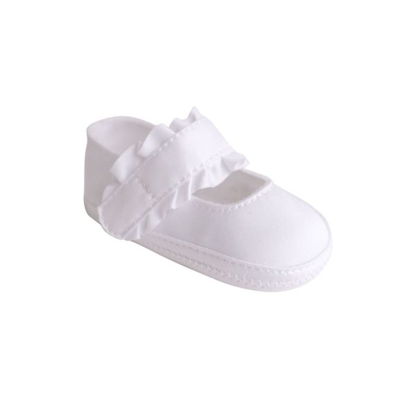 Kara Infant White Satin Mary Janes with Removable Straps for Monogramming