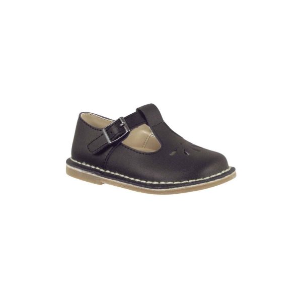 Kay Toddler Black Leather T-Strap Flats