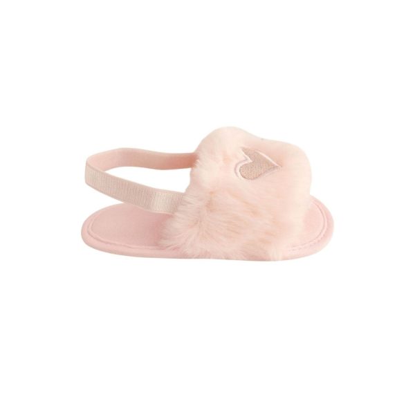 <span>Kimberly</span> Pink Faux-Fur Slide Slippers with Iridescent Heart - Image 2