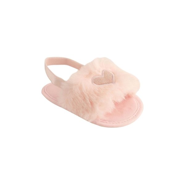 Kimberly Pink Faux-Fur Slide Slippers with Iridescent Heart