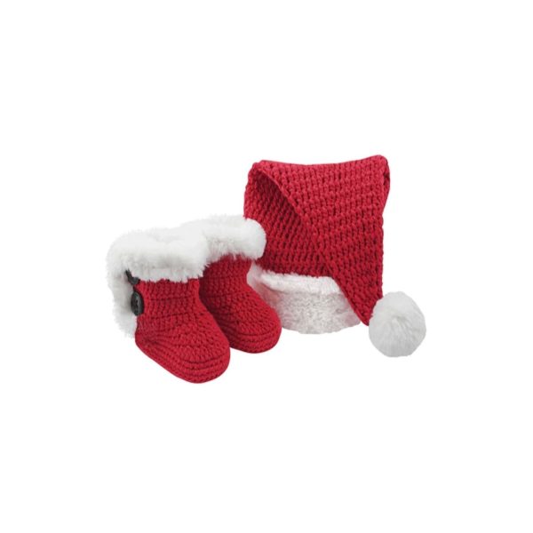 Kringle Infant Red Crochet Booties and Santa Hat Gift Set
