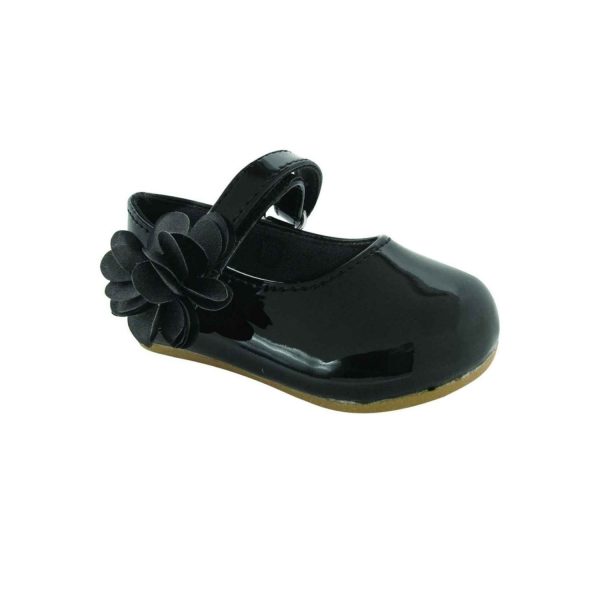 Linley Toddler Black Patent Mary Jane Dress Flats with Flower