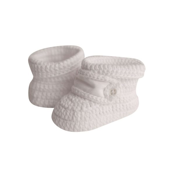 <span>Kirby</span> Newborn White Crochet Booties with Monogram Strap - Image 2