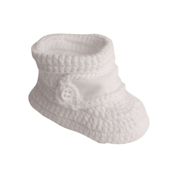 Kirby Newborn White Crochet Booties with Monogram Strap