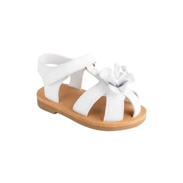 Olivia Toddler White T-Strap Sandals with Flower