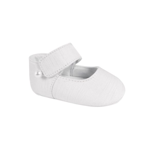 Teresa Infant White Shantung Mary Janes with Removable Straps for Monogramming